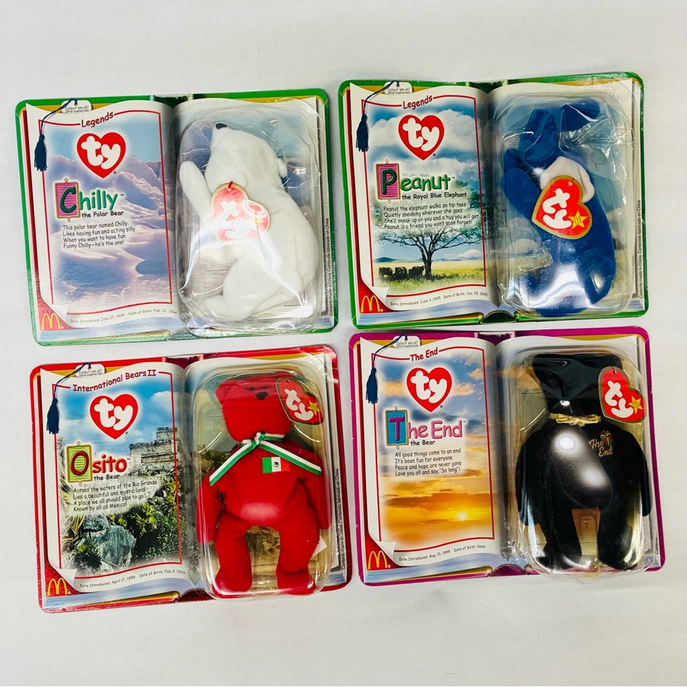 McDonald’s Ty Teenie Beanie Babies 2000 Osito, Chilly, Peanut, The End